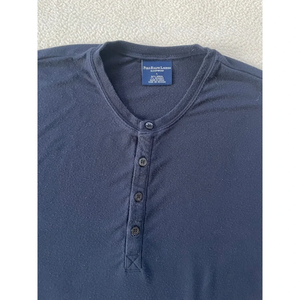 Polo Ralph Lauren Mens L Sleepwear Henley Navy‎ Blue Modal Spandex Long Sleeve